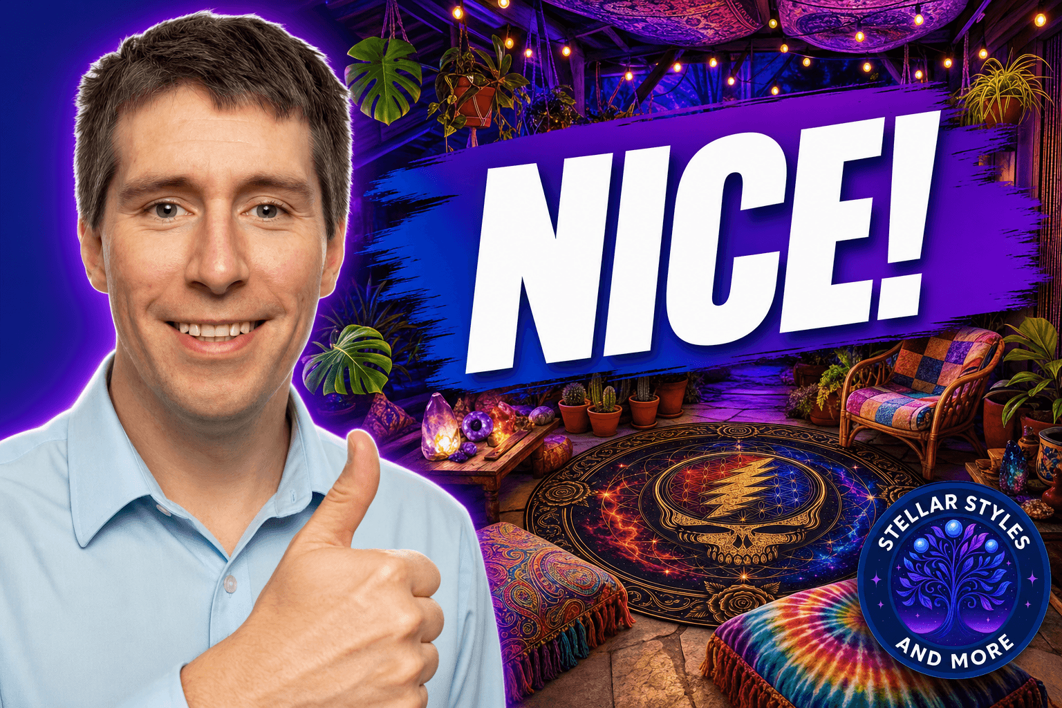 Generated thumbnail showing a vibrant lifestyle setup with bold text