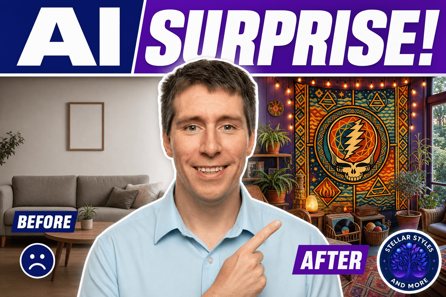 Generated thumbnail showing an AI surprise concept with before and after framing